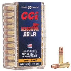 CCI 22 LR VELOCITOR 40GR CPHP AMMO 50RD