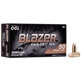 BLAZER 9MM LUGER - BRASS 124GR FMJ AMMO 50RD