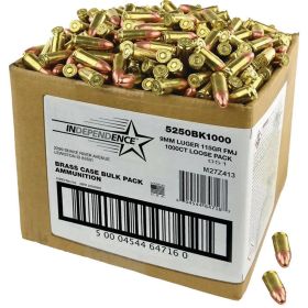 CCI Independence Brass Handgun Ammunition 9mm Luger (+P) 115 gr FMJ 1300 fps 1000/ct (Bulk)