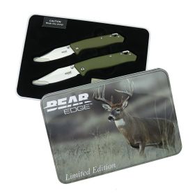 Bear & Son Limited Edition Gift Tin Two Folding Knife Combo Set OD Green