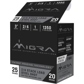 Migra Waterfowl Steel Shot Shotshell 20 ga 3" 1 oz 1350 fps #2 #4 25/ct