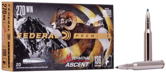 Federal Terminal Ascent Rifle Ammunition .270 Win 136 gr 3000 fps 20/ct