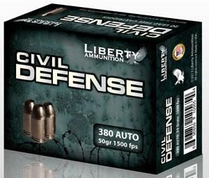 Liberty Civil Defense Handgun Ammunition .380 Auto 50 gr SCHP 1500 fps 20/ct