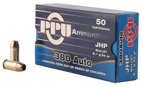 PRIVI .380 Auto JHP 94gr 50BX Ammo
