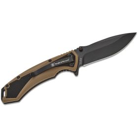 S&W KT Extreme Ops Spring Assisted Drop Point Blk/Tan- Box 3.25'' Blade
