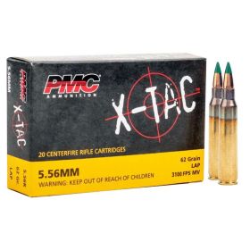 PMC X-Tac Rifle Ammunition 5.56 NATO 62 gr Green Tip 2920 fps 20/ct