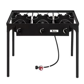 Outdoor Camp Stove High Pressure Propane Gas Cooker Portable Cast Iron Patio Cooking Burner (Three Burner 225000-BTU) (Color: AS PIC)